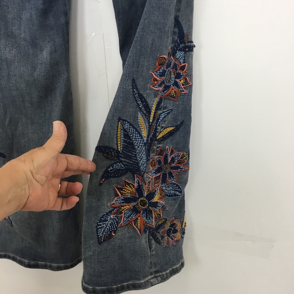 Soft Surroundings Denim Boot-Cut Jeans with Embroidered Floral Detail - Blue - Picture 7 of 12